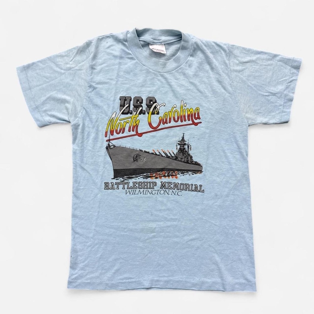 Vintage 80s U.S.S. North Carolina Battleship Wilmington T Shirt Youth L